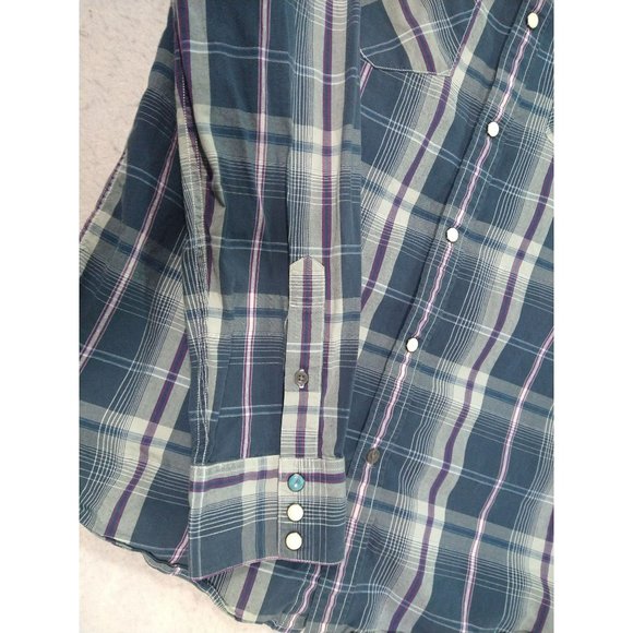 American Eagle Outfitters Vintage Fit Pearl Snap Western Button Down Medium Blue - Picture 8 of 9